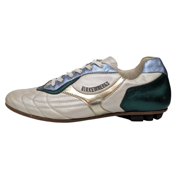 Bikkembergs Futsal Shoes Womens Metallic Green Gold Cream Leather EU 39 US 8.5 - Picture 4 of 14